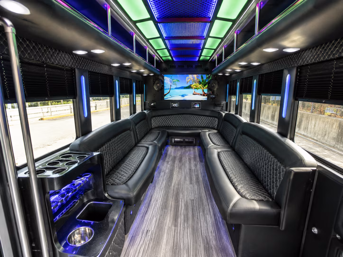 white plains 18 passenger party bus inside