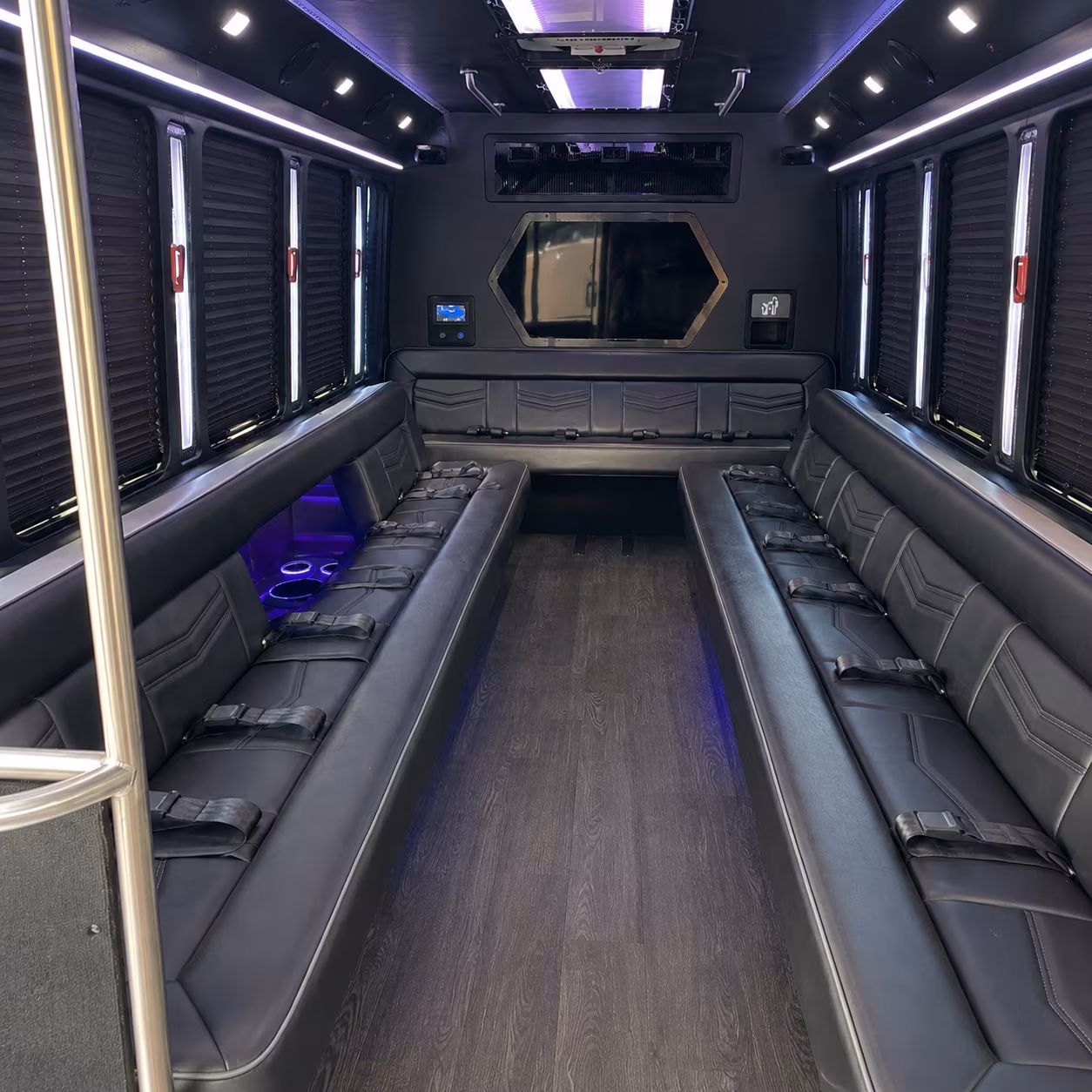 white plains 18 passenger party bus interior