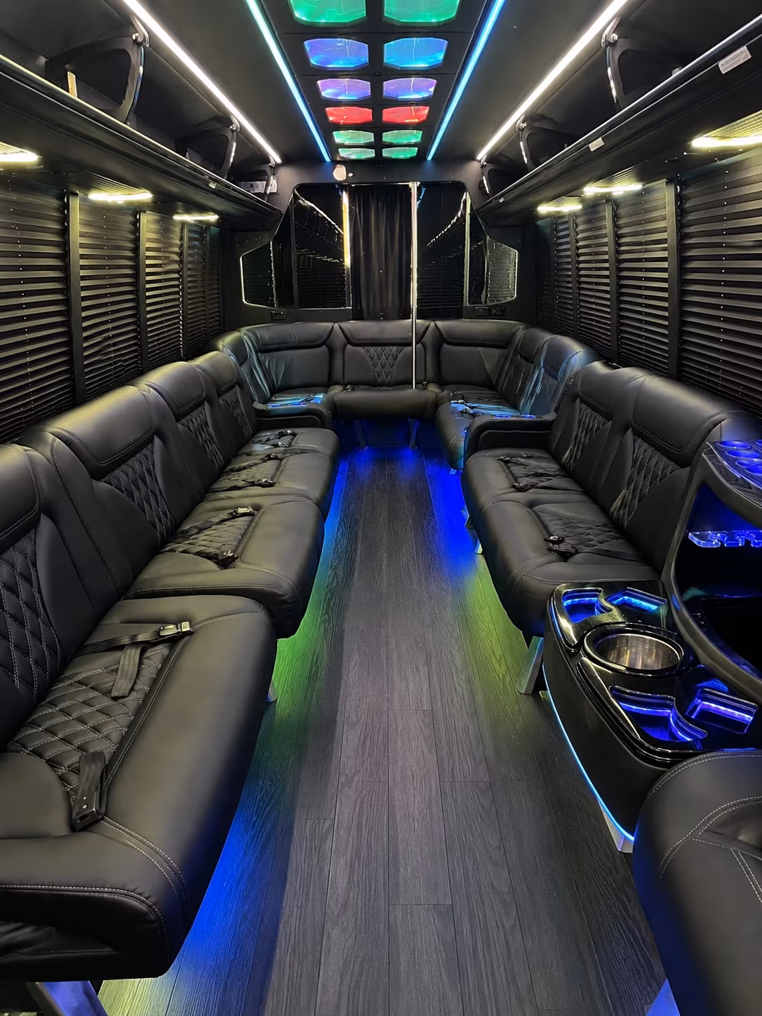 white plains 20 passenger party bus interior