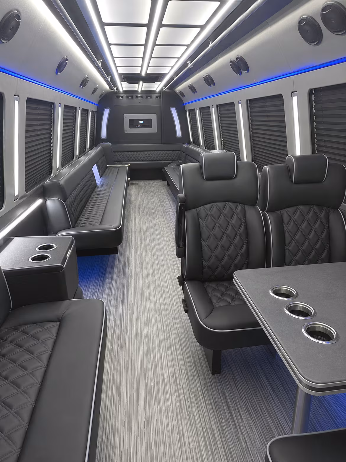 white plains 25 passenger party bus inside