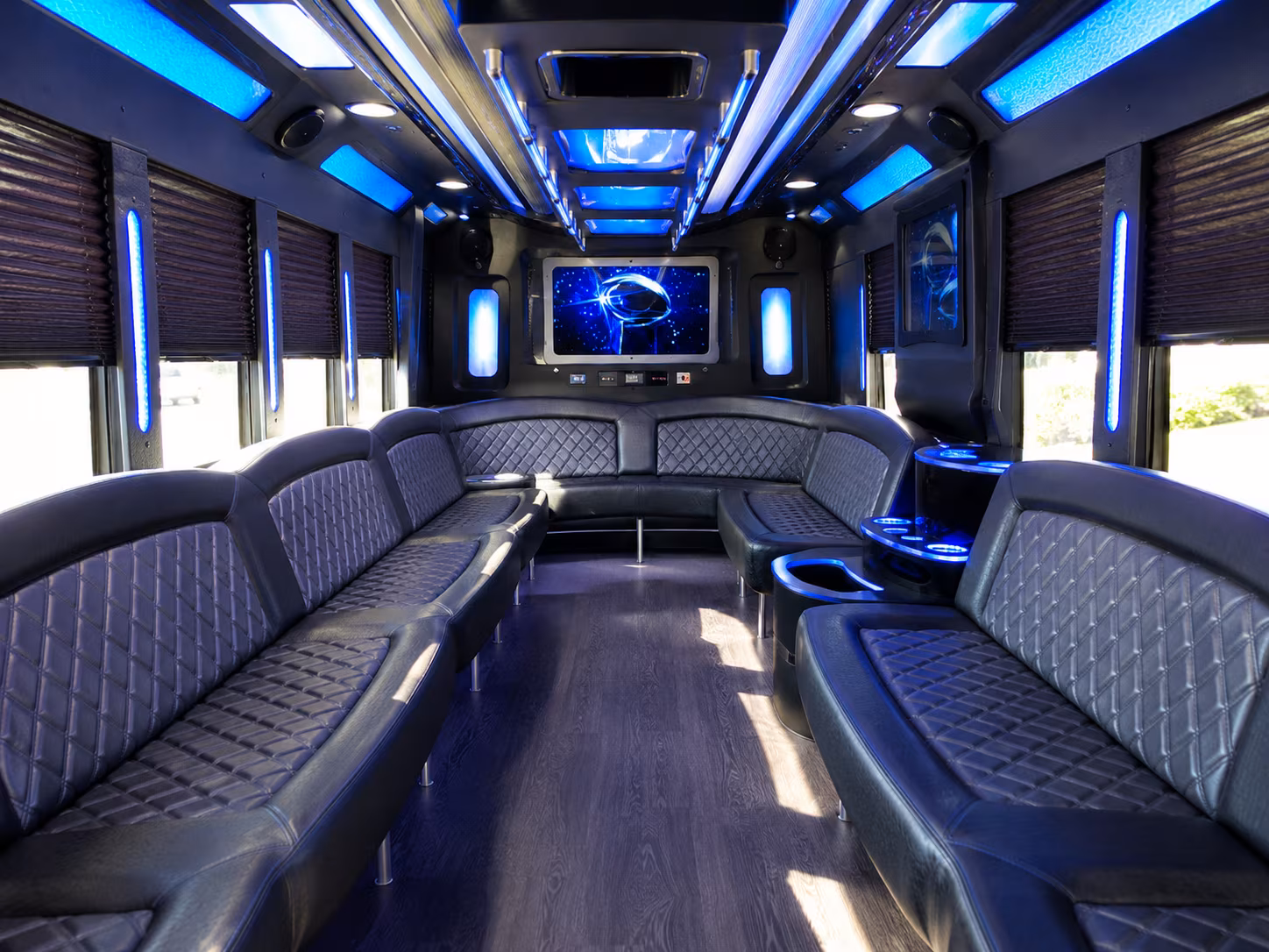 white plains 28 passenger party bus inside