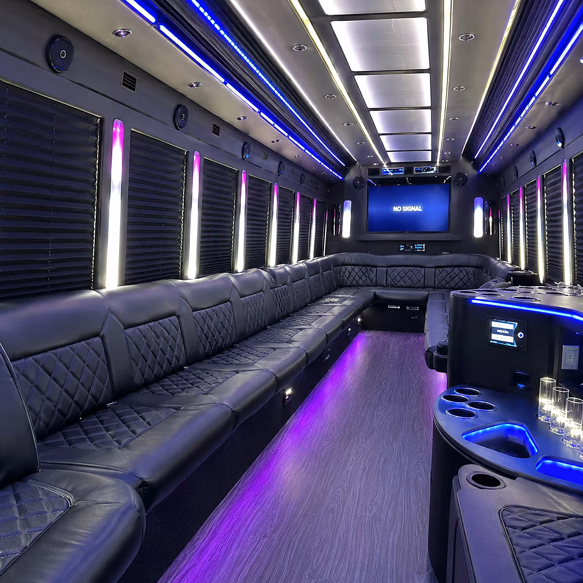 white plains 30 passenger party bus inside