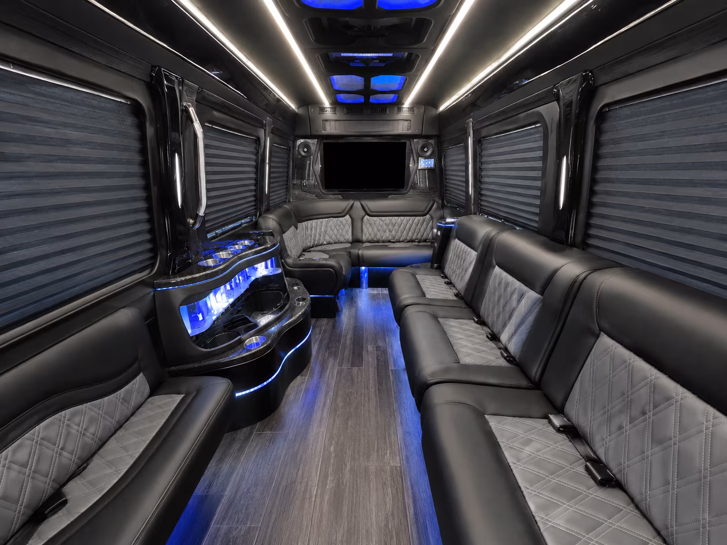 white plains 30 passenger party bus interior