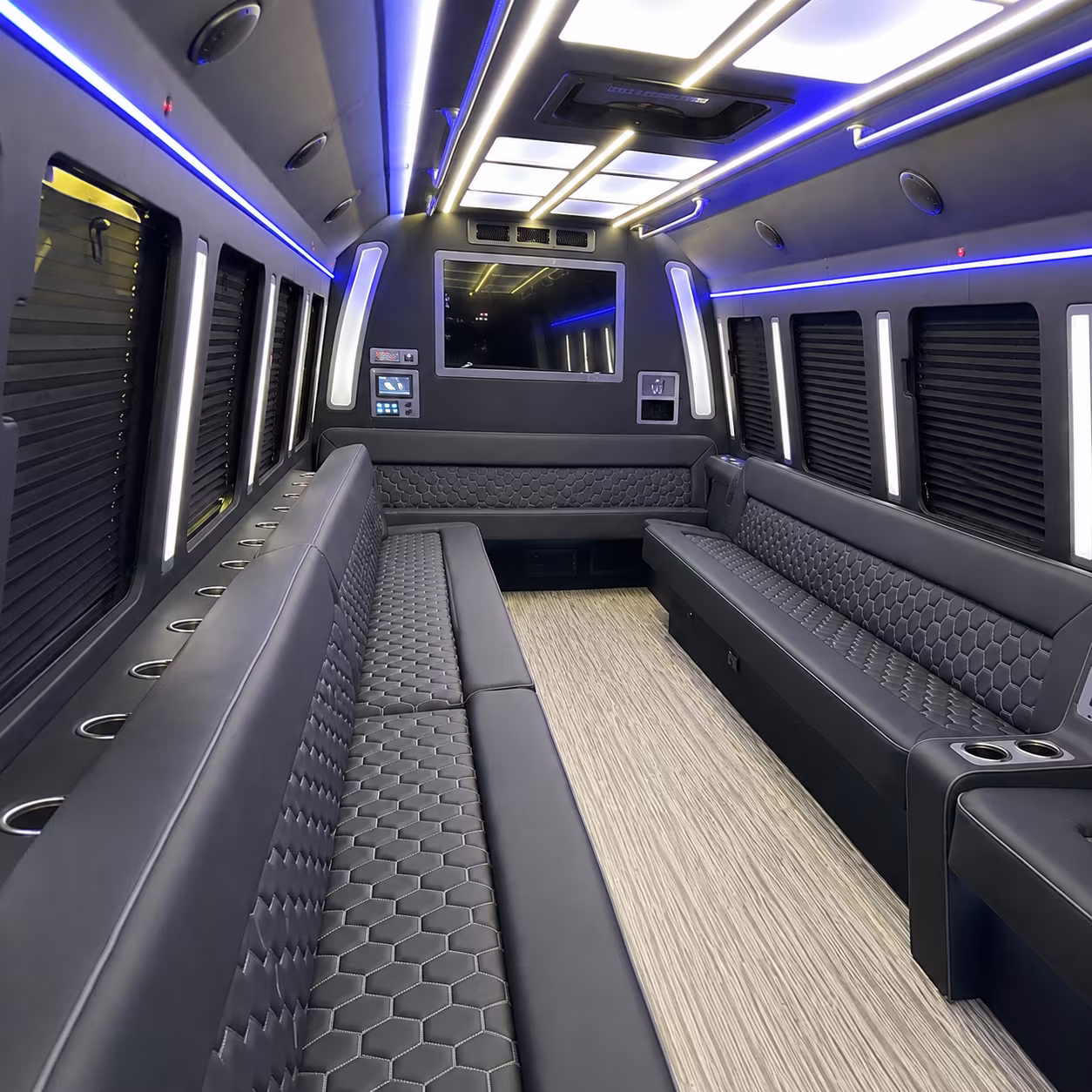 white plains 40 passenger party bus inside
