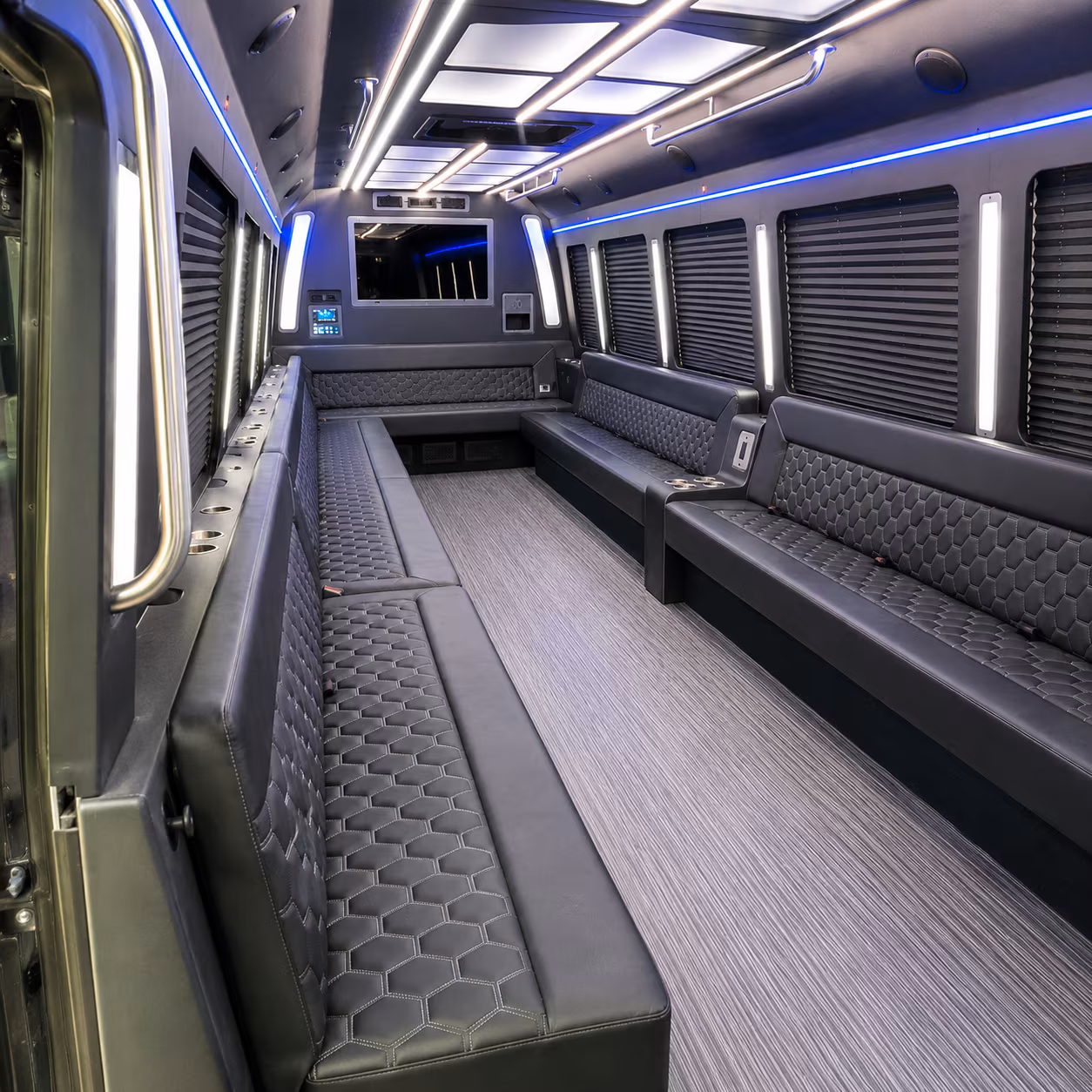 white plains 40 passenger party bus interior