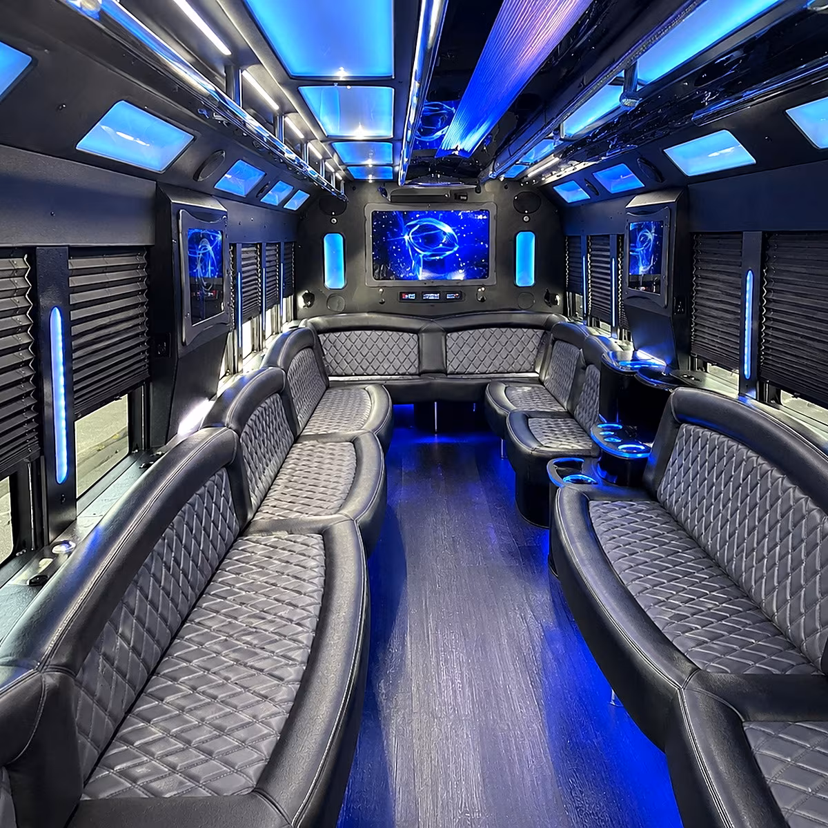 white plains 50 passenger party bus interior