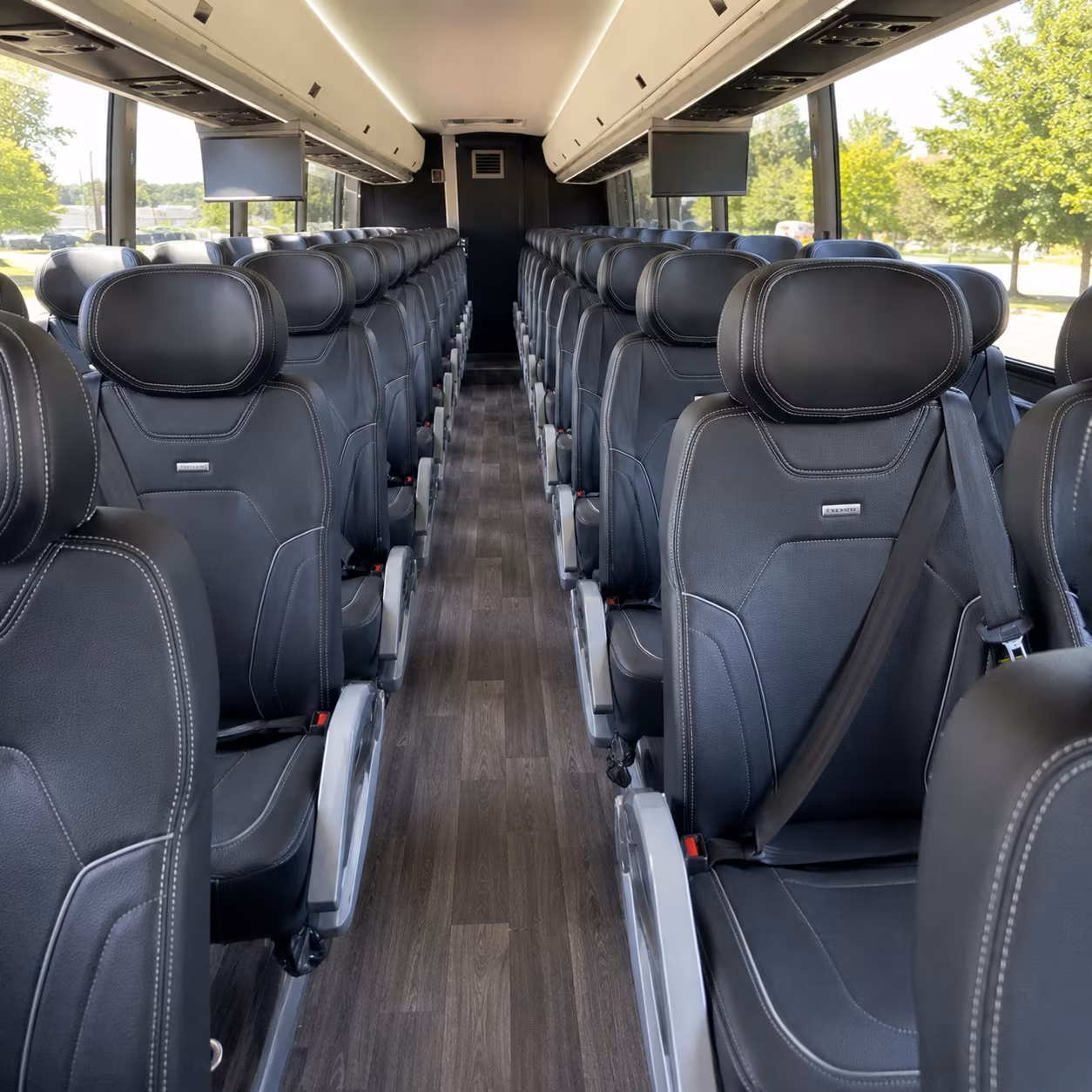 white plains 56 passenger charter bus inside